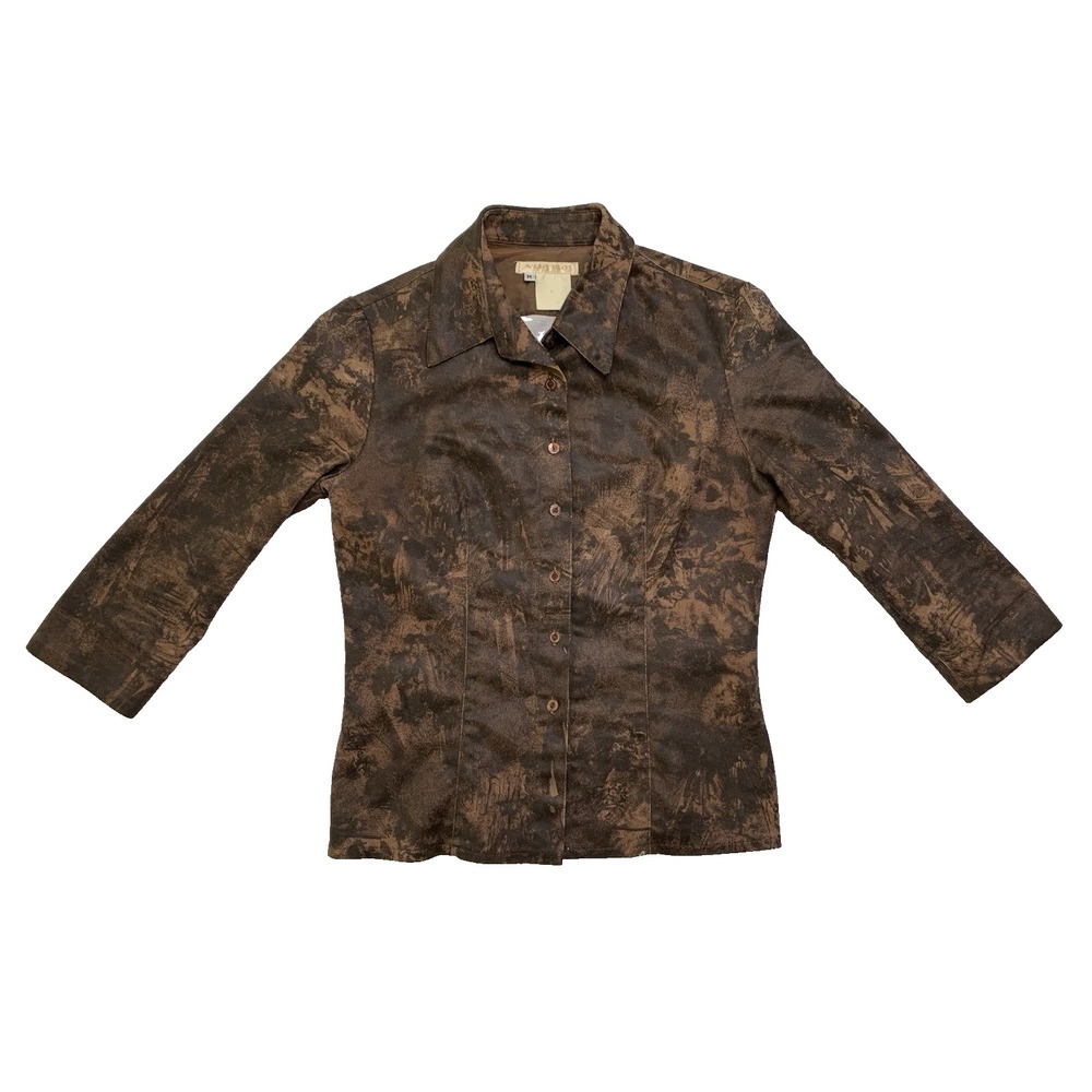 Vertigo Paris Y2K Button Down Abstract Brown Long Sleeve Point Collar Size M VGT